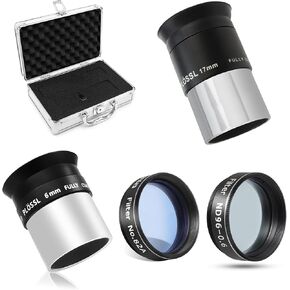 Astromania 1.25 Inch Telescope Accessory Case - Bundle with - 1.25 Inch 6, 17mm plossl, 82A, ND-0.6 Filter