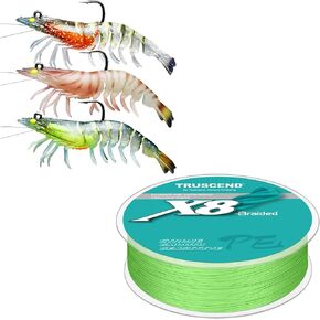 TRUSCEND 20lb-300yds Braided Fishing Line & Lifelike Shrimp Swimbait Lure Kit for Bass, Trout, Crappie