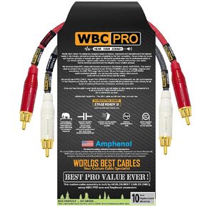 1 Foot RCA Cable Pair - WBC-PRO-Quad Ultra-Silent, Ultra-Flexible, Star-Quad Audiophile & Pro-Grade Audio Interconnect Cable with Amphenol ACPR Gold RCA Plugs - Gray & Red Jacket - Directional