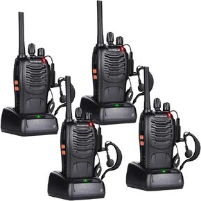 BAOFENG Walkie Talkies for Adults 888S Rechargeable Long Range Two Way Radios with Earpieces,Portable Handheld FRS Radio with 16CH Flashlight Li-ion Battery and Charger -4 Pack