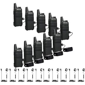 Retevis RT22 Walkie Talkies(10 Pack) with Swivel Walkie Talkie Headsets(10 Pack), Long Range Two Way Radio, 2 Way Radio for Adults, Handsfree VOX Mini