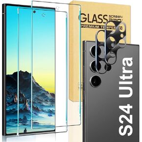 Galaxy S24 Ultra 2 Pack Tempered Screen Protector + 2 Pack Camera Lens Tempered Glass, High Clarity Bubble Free, for Samsung Galaxy S24 Ultra