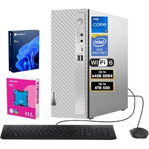 Lenovo 2025 IdeaCentre 3 3i AI-Smart Business Tower Desktop, Intel Core i7-14700, 64GB RAM, 4TB SSD, Wi-Fi 6, SD Card Reader, US Wired KB & M, W11P, Bundle with ADATA 512GB External SSD