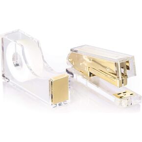 Staple & Stick Office Supplies Designer - Acrylic Lucite Silver Stapler & Tape Dispenser - Elegant Silver Tape Dispenser & Stapler Gift Set - Chic Office Stapler & Tape Dispenser Silver