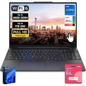 Lenovo ThinkPad E16 Business Laptop, 16" FHD+ Touchscreen, Intel i7-1355U, 40GB RAM, 1TB SSD, AI Copilot, Fingerprint, Backlit KB, HDMI, Wi-Fi 6, Windows 11 Pro, Bundle with UC310 64GB USB Flash Drive
