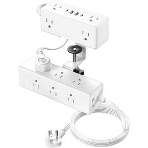 Dual Layer Desk Clamp Power Strip, 19 in 1 Desktop Edge Mount Surge Protector with 4 USB Ports(2 USB-C) & 15 AC Outlets, Ultra Thin Flat Plug & 5FT Power Cord for Office Home(Black)