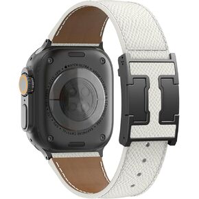 Leather Band Compatible with Apple Watch Band Ultra 2/1 SE Series 10 9 8 7 6 5 4,H-Shaped Buckle strap for iWatch 49mm 46mm 45mm 44mm men women