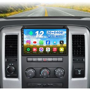 Car Radio for Dodge Ram 1500 2500 3500 2009-2012: 2+64G Car Stereo with Carplay Android Auto, 10" Touch Screen GPS Navigation Backup Camera