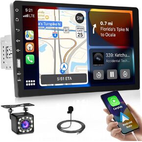 [مستقر 2025 الأحدث] Hikity Carplay Single Din Din Touchscreen Car Stereo مع Android Auto Car Radio 9 بوصة المتلقي سيارة بلوتوث مع كاميرا احتياطية AM/FM راديو مرآة USB EQ