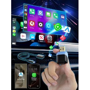 Mini Carplay Wireless Adapter & Android Auto Wireless Adapter Wired to Wireless Carplay/Android Auto Dongle for OEM Cars from 2016,Plug & Play, Mini Size Car Play Wireless Adapter for iPhone/Android