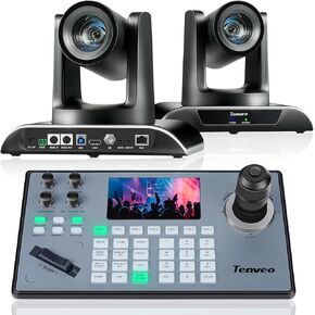 Tenveo PTZ Camera Bundle - 20X AI Auto Tracking SDI/HDMI/USB3.0/LAN PTZ Camera and Controller with PoE Joystick Keyboard