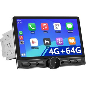 10.6 Inch Android 13 Single Din Car Radio [4GB RAM + 64GB ROM] with Wireless CarPlay & Android Auto, 4G, Knob Button, GPS, DSP, WiFi, Bluetooth, SWC Output