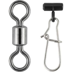 Dr.Fish 20 Pack Barrel Swivels #12/0 1323LB with 30 Black Sinker Slides