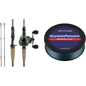 KastKing Spartacus II Baitcasting Fishing Reel Combo,7'6" H,Right Handed Reel, KastKing Superpower Braided Fishing Line,Low-Vis Gray,20 LB,327 Yds