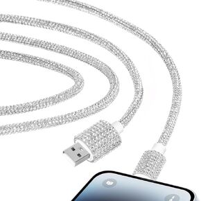 USB Cable for iPhone 14 Charger Cord, 3.3 ft Bling Diamond Rhinestone Cord, 66W Fast Charging USB A to iOS Charger for iPhone 14 Pro/13 Pro Max/128/11, iPad Pro