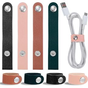 8Pcs Leather Cord Organizer Leather Cable Straps Leather Cable Ties Reusable Cable Organizer Cable Ties Cord Wrap Cord Keepers for Charging Cord Power Cord Headphone Organizer