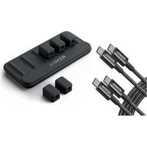 Anker Cable Management, Magnetic Cable Holder, Desktop Multipurpose Cord Keeper, 5 Clips for Lightning, USB C, Micro Cables, Other Wires&Anker USB C to USB C Cable, Type C 60W Fast Charging Cable