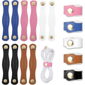 10pcs Cable Ties for Electrical Cords, Reusable Cable Straps, PU Leather Cord Organizer, Snap Closure for Charging and Power Cords Headphone Organizer