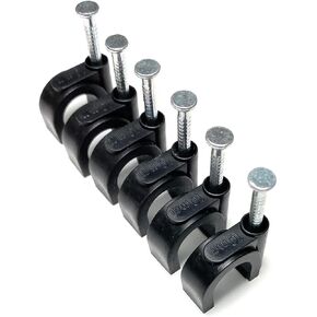Black Round Cable Clips with Nail Fixings, K-Type 100-Pack (10mm)