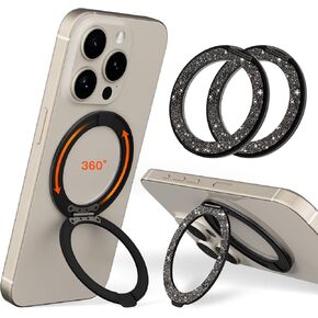 COOLQO 1Pc 360 Spin Cell Grip Ring Phone Stand [Upgrade Gear Hinge Stress Anxiety Relief] Magnetic Holders for Your car Accessories Desk Mount Compatible with iPhone All Smartphones, Black