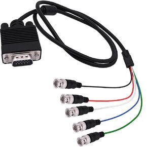 VGA to BNC Adapter Cable HD15 VGA to 5 BNC Male to Male RGBHV Coaxial Monitor Breakout Wire for HDTV PC Projector Large Screen Video Conversion Cable -1.5M