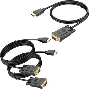 HDMI to VGA Cable 3FT Bundle HDMI to VGA Cable 6 Feet 2-Pack Compatible for Raspberry Pi, Roku, Computer, Desktop, Laptop, PC, Monitor, Projector, HDTV and More-NOT Bidirectional