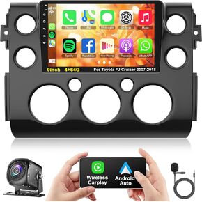 4G+64G 9 inch Touch Screen Car Radio Stereo for Toyota fj Cruiser 2007-2018 Android 13 Wireless CarPlay Android Auto Bluetooth with GPS Navigation+ AHD Backup Camera + MIC