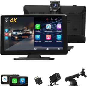 شاشة CarPlay 9 "للسيارة ، ودعم Apple Carplay & Android Auto ، و 4K Dash Cam ، و 1080p camera camera DVR ، و Car Audio Activers GPS Mavigation Airplay/Super Link ، و Bluetooth ، و FM ، و Siri.