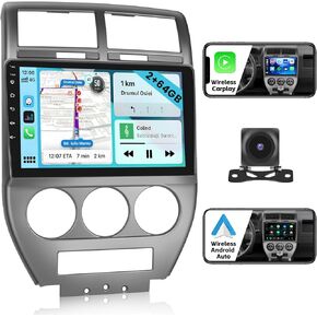 Car Radio for Jeep Compass Patriot 2007 2008 2009: 2G+64G Car Stereo with Wireless Carplay Android Auto, 10.1 inch Touch Screen with Bluetooth Upgrade for Compass Patrio with GPS WiFi SWC FM RDS DSP