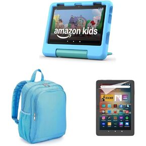 Amazon Fire HD 8 Kids tablet (32GB, Blue) Backpack Travel Bundle