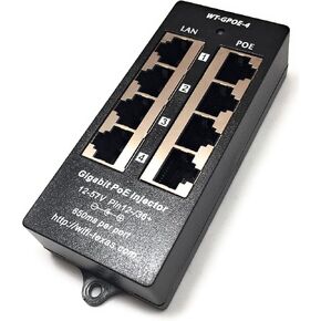 PoE Texas 4 Port PoE Injector - Gigabit Passive Power Over Ethernet - 802.3af or at Compatible PoE Injector for VoiP Phones, WiFi Access Points, IP Cameras - 4 Ports of Data + Power Out