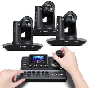 FoMaKo AI Auto Tracking NDI PTZ Camera 20x Optical Zoom NDI PTZ Controller for Church Services Worship Education, PoE 1080P60, 3pcs FMK20UH NDI-B + KC606N