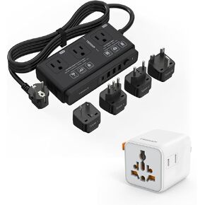 TESSAN Universal Travel Adapter with Dual AC Outlet (Type C G A I) and 220V to 110V Voltage Converter with 4 USB Ports (1 USB C), 3 AC Outlet and EU UK AU IT Plug Power Adapter