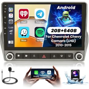 2+64GB for Chevrolet Chevy Camaro (LHD) 2010-2015 Android 13 Car Stereo Wireless Carplay Android Auto, 9" Touch Screen Radio GPS WiFi Bluetooth SWC Mic AHD Backup Camera