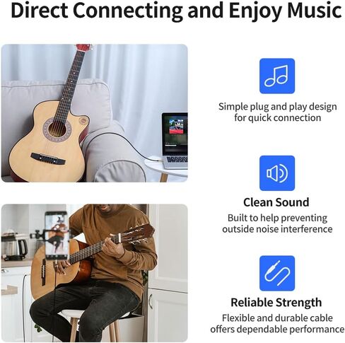 3.5mm to 1/4 Stereo Audio Cable 6.6 Feet /2M, 1/8" to 6.35mm 1/4" TRS Male Aux Cord Double Shielded with Braiding for Guitar, Amplifiers, PC, Home Theater, Speaker, etc. in Kuwait