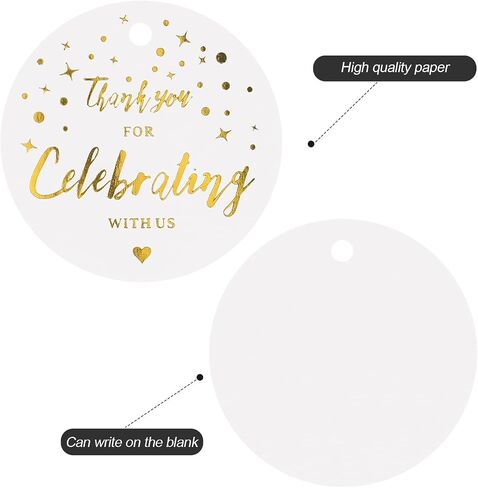 joycraft 100Pcs Thank You Gift Tags, 2 inch Thank You for Celebrating with Us Tags, Gold Foil Thank You Paper Tags with String, Thank You Gift Wrap Tags for DIY Craft, Wedding Party Favor, Christmas in Kuwait