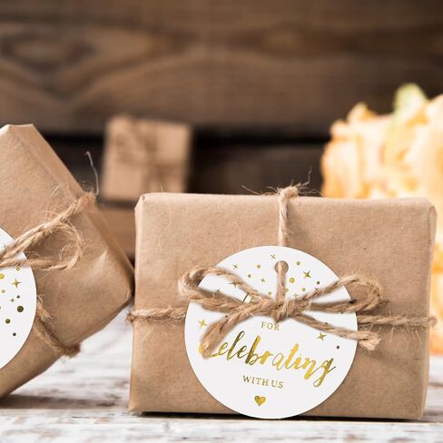 joycraft 100Pcs Thank You Gift Tags, 2 inch Thank You for Celebrating with Us Tags, Gold Foil Thank You Paper Tags with String, Thank You Gift Wrap Tags for DIY Craft, Wedding Party Favor, Christmas in Kuwait