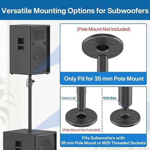 2 in 1 Speaker Pole for Subwoofer with Height Adjustable Subwoofer Pole Mount Fits M20 Speaker Pole Mounts and 35mm Mounts Speakers Extender with M20 to 35mm Adapter Load Capacity 121LBS, 1 Pack in Saudi Arabia
