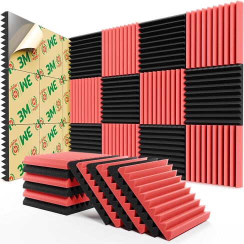 48 pack Acoustic Panels Self-Adhesive, 2" X 12" X 12" Quick-Recovery Sound Proof Foam Panels, Acoustic Foam Wedges High Density, Soundproof Wall Panels for Home Studio,Carbon Black-03 in Saudi Arabia