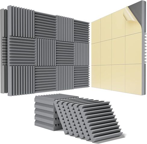 48 pack Acoustic Panels Self-Adhesive, 2" X 12" X 12" Quick-Recovery Sound Proof Foam Panels, Acoustic Foam Wedges High Density, Soundproof Wall Panels for Home Studio,Carbon Black-03 in Saudi Arabia