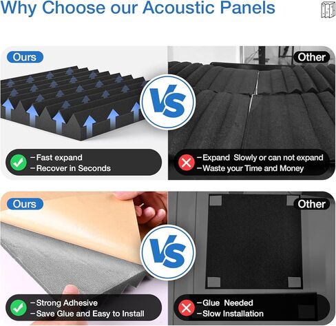 48 pack Acoustic Panels Self-Adhesive, 2" X 12" X 12" Quick-Recovery Sound Proof Foam Panels, Acoustic Foam Wedges High Density, Soundproof Wall Panels for Home Studio,Carbon Black-03 in Saudi Arabia