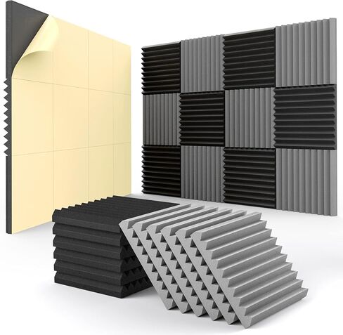 48 pack Acoustic Panels Self-Adhesive, 2" X 12" X 12" Quick-Recovery Sound Proof Foam Panels, Acoustic Foam Wedges High Density, Soundproof Wall Panels for Home Studio,Carbon Black-03 in Saudi Arabia