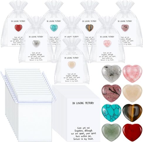 50 Sets Celebration of Life Favors Pocket Token Bulk Cards with Heart Shape Natural Stones Organza Bags Keepsake Sympathy Thank You Gifts for Memorial Party Supply Funeral Guest Return Favors in Saudi Arabia