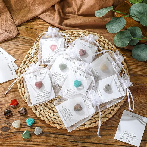 50 Sets Celebration of Life Favors Pocket Token Bulk Cards with Heart Shape Natural Stones Organza Bags Keepsake Sympathy Thank You Gifts for Memorial Party Supply Funeral Guest Return Favors in Saudi Arabia