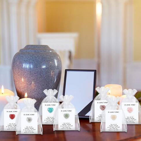 50 Sets Celebration of Life Favors Pocket Token Bulk Cards with Heart Shape Natural Stones Organza Bags Keepsake Sympathy Thank You Gifts for Memorial Party Supply Funeral Guest Return Favors in Saudi Arabia