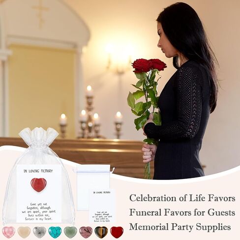 50 Sets Celebration of Life Favors Pocket Token Bulk Cards with Heart Shape Natural Stones Organza Bags Keepsake Sympathy Thank You Gifts for Memorial Party Supply Funeral Guest Return Favors in Saudi Arabia