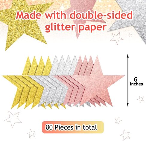 Gejoy 80 Pieces Glitter Star Cutouts Paper Star Confetti Cutouts for Bulletin Board Classroom Wall Party Decoration Supply (Rich Colors,6 Inches Length) in Saudi Arabia
