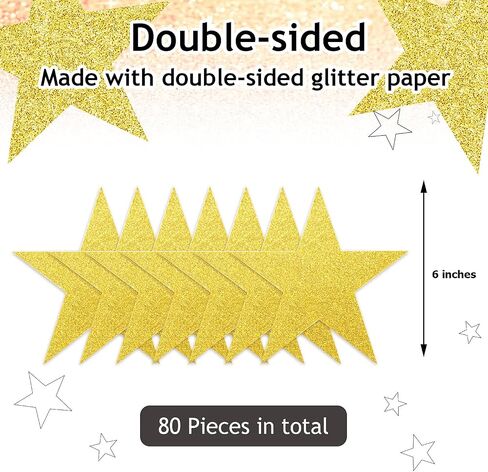 Gejoy 80 Pieces Glitter Star Cutouts Paper Star Confetti Cutouts for Bulletin Board Classroom Wall Party Decoration Supply (Rich Colors,6 Inches Length) in Saudi Arabia