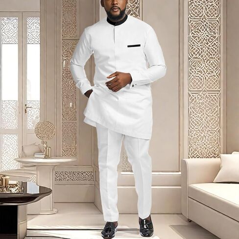 البدلة الأفريقية للرجال 2 قطعة مجموعة قميص السراويل Dashiki ملابس النيجيري ملابس الزفاف in Kuwait