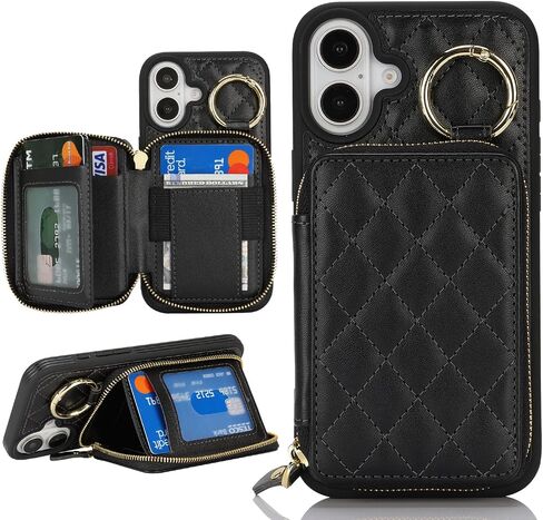 بالنسبة لـ iPhone 16 Case Wallet مع حامل البطاقة ، للحصول على محفظة هاتف iPhone 16 مع سستة مع قضية Slot Kickstand Case للنساء والأسود Man in Kuwait